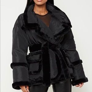 Black puffer wrap coat